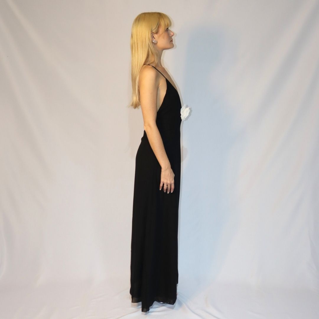 Vestido Preto Maxi Sem Costas Longo - Decote V Profundo | The Notte