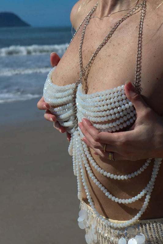 Top Georgina The Notte Branco de Miçangas Verão 2026 Festas Festivais