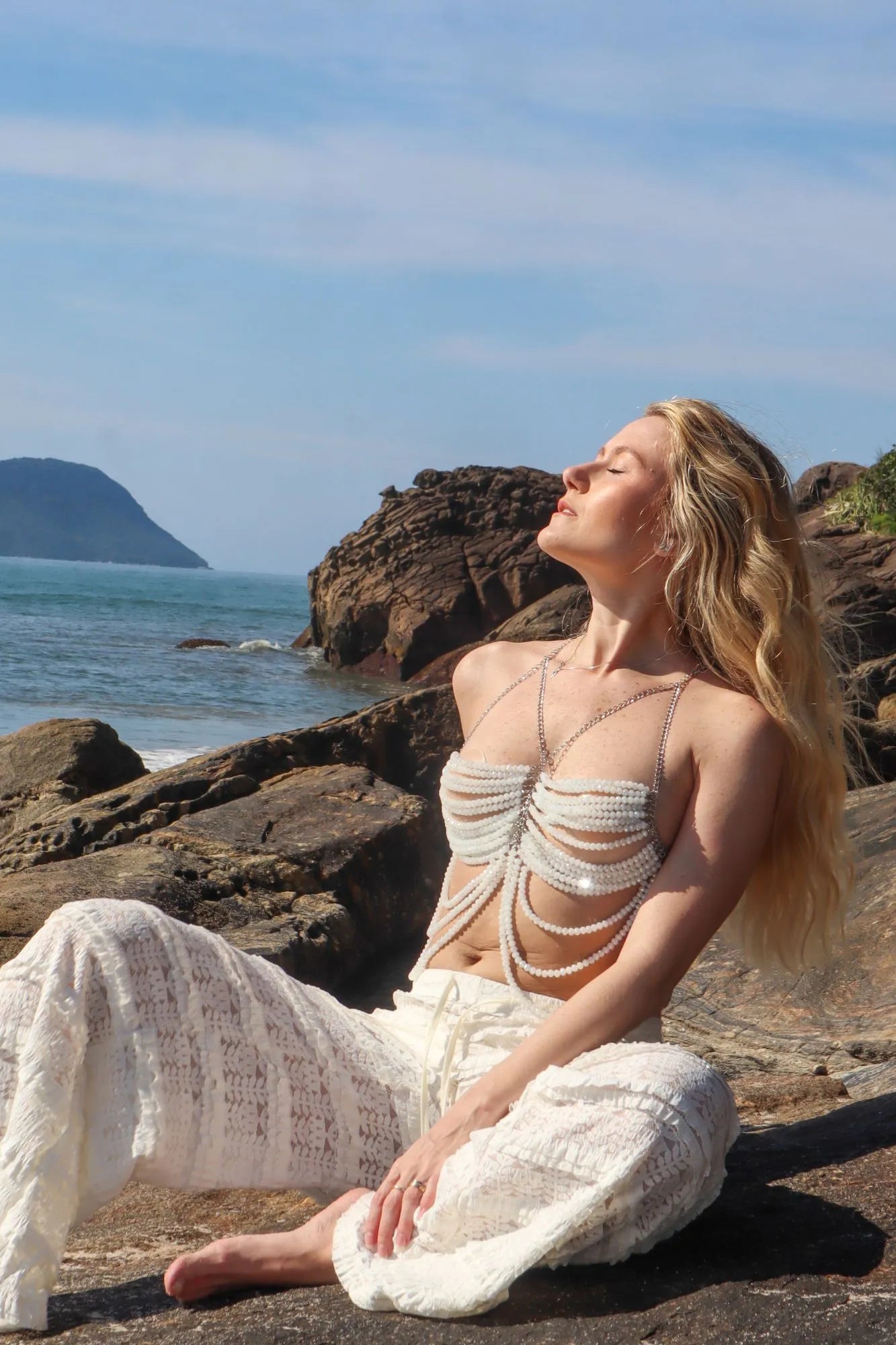 Top Georgina The Notte Branco de Miçangas Verão 2026 Festas Festivais