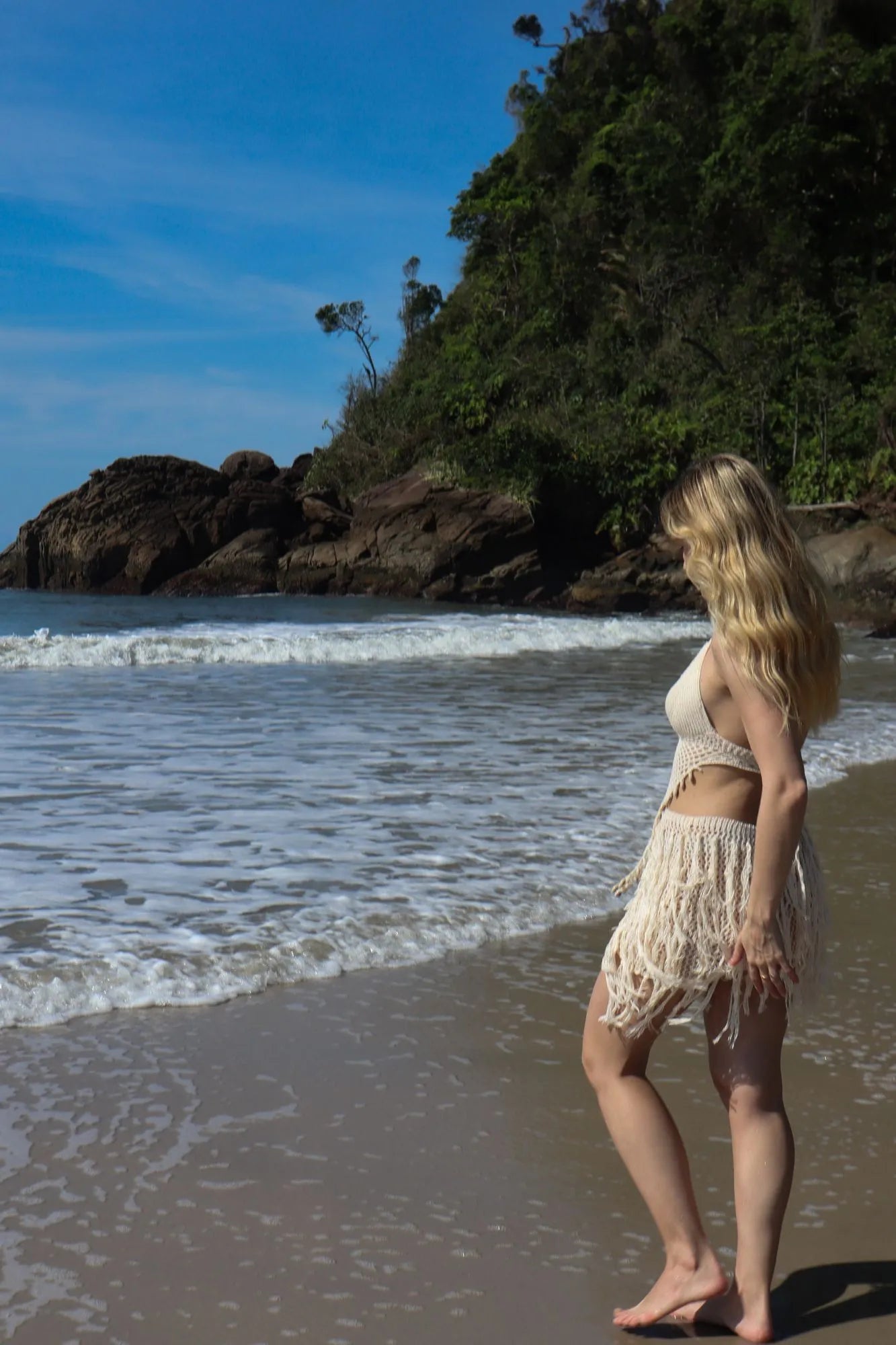 Conjunto Caraíva The Notte de Crochê Bege com Búzios Réveillon