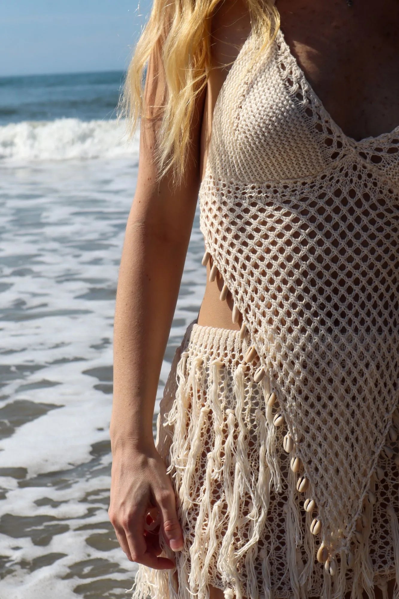 Conjunto Caraíva The Notte de Crochê Bege com Búzios Réveillon