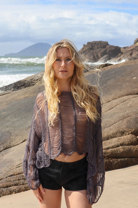 Blusa Itacaré The Notte Cinza com Brilho e Manga Longa Verão 2026