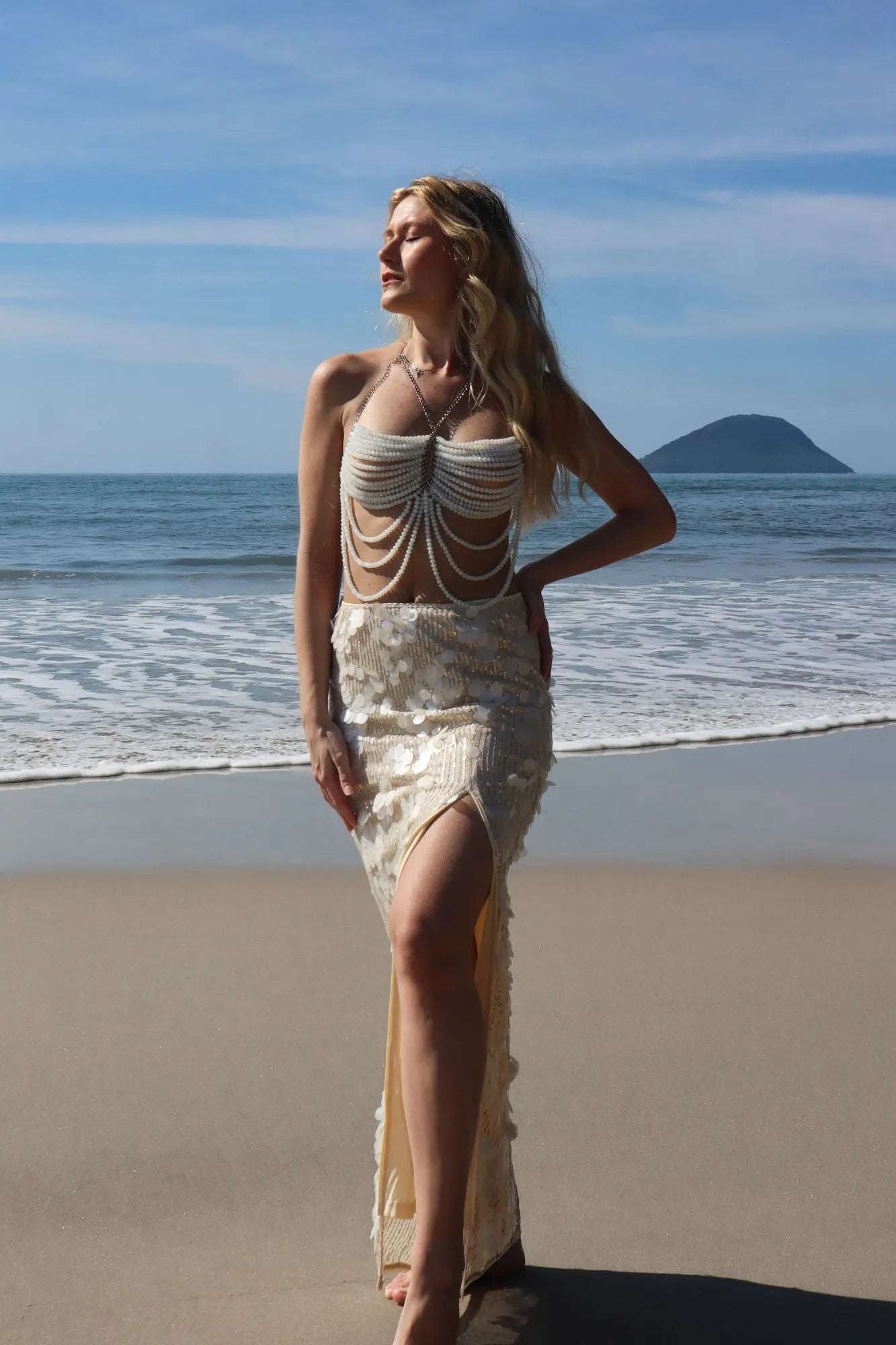 Top Georgina The Notte Branco de Miçangas Verão 2026 Festas Festivais